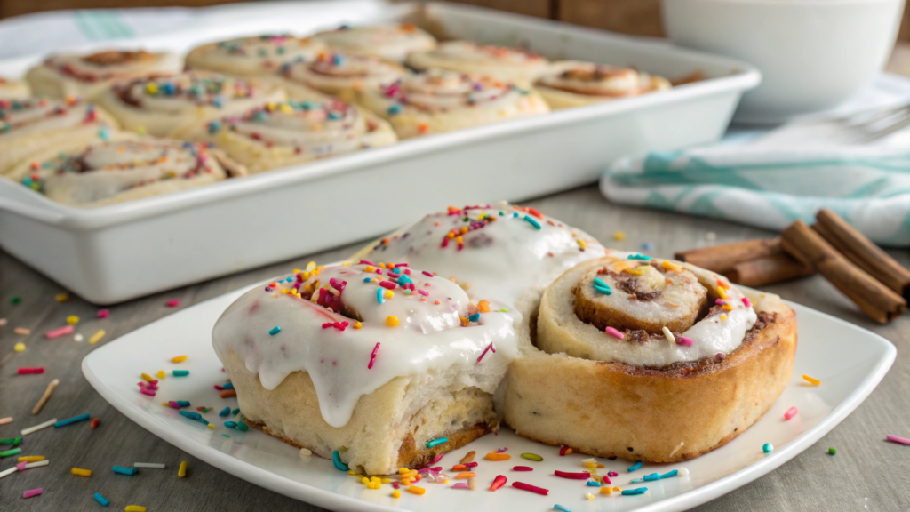 Birthday cake confetti cinnamon rolls