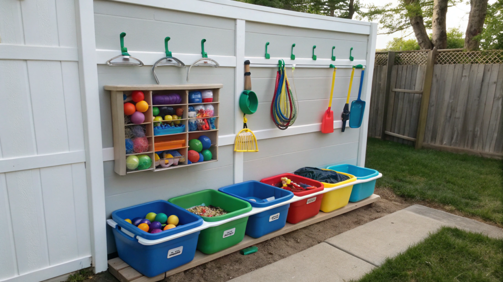 Outdoor toy storage wall