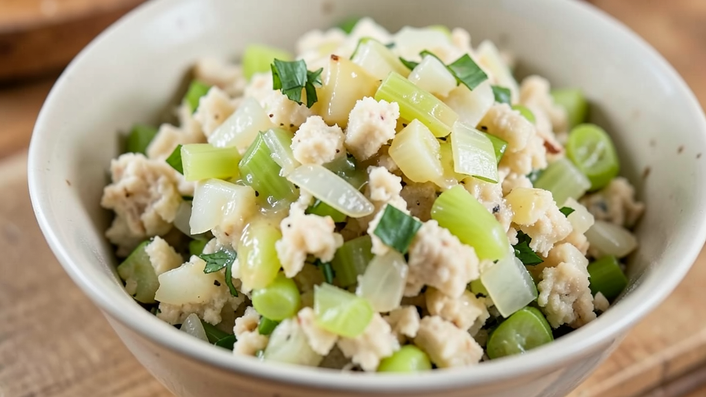 Classic bread stuffing with buttered celery and onions