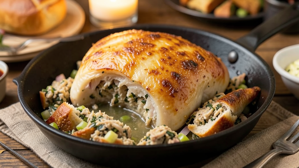 Traditional herb stuffing with golden brown perfection
