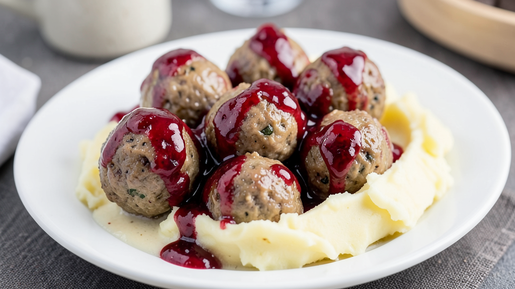 Swedish Snowday Meatballs with Lingonberry Glaze