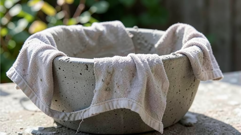Towel draped concrete planter