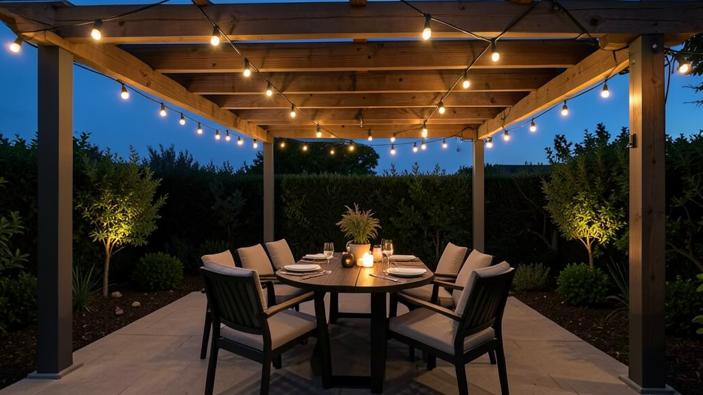 Pergola design with modern lighting
