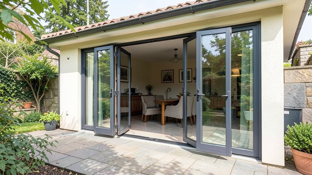 Attached patio with foldable glass doors