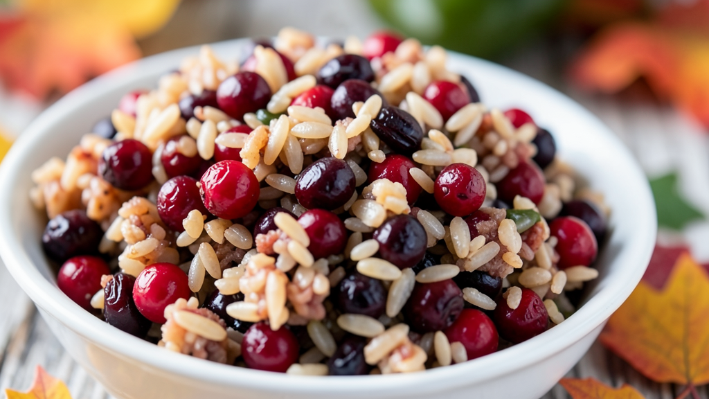 Wild rice and cranberry stuffing with autumn flair