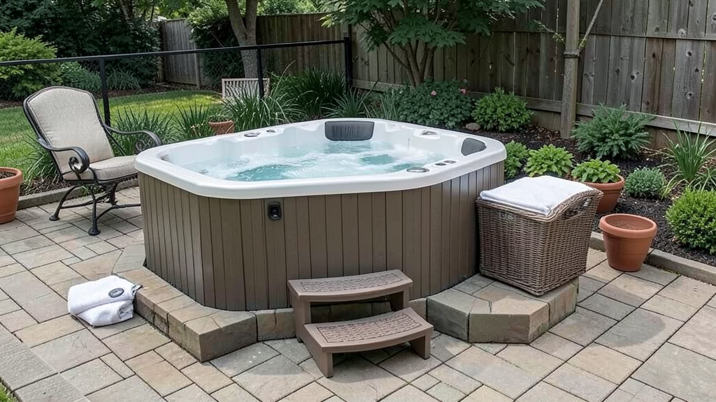 Hot tub corner patio setup