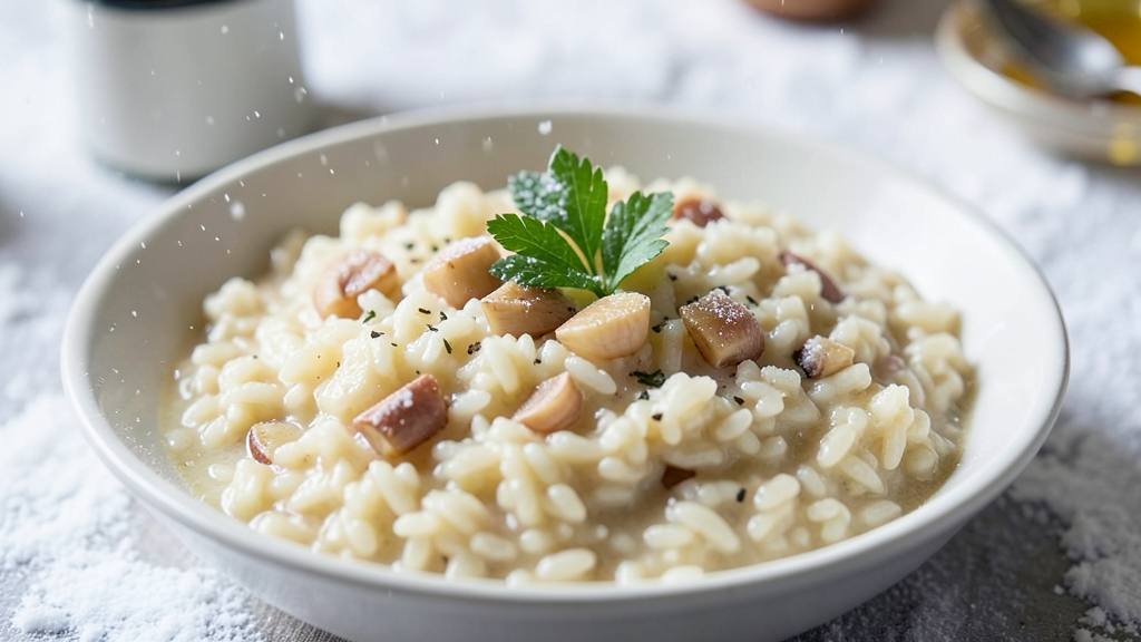 Italian Snowstorm Risotto with White Wine and Garlic