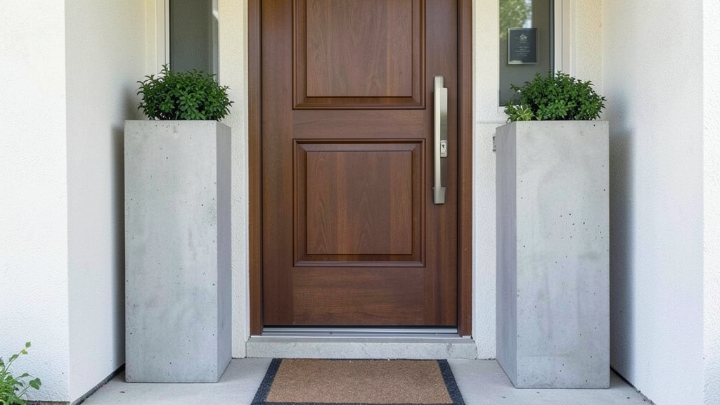 Tall concrete entryway planter