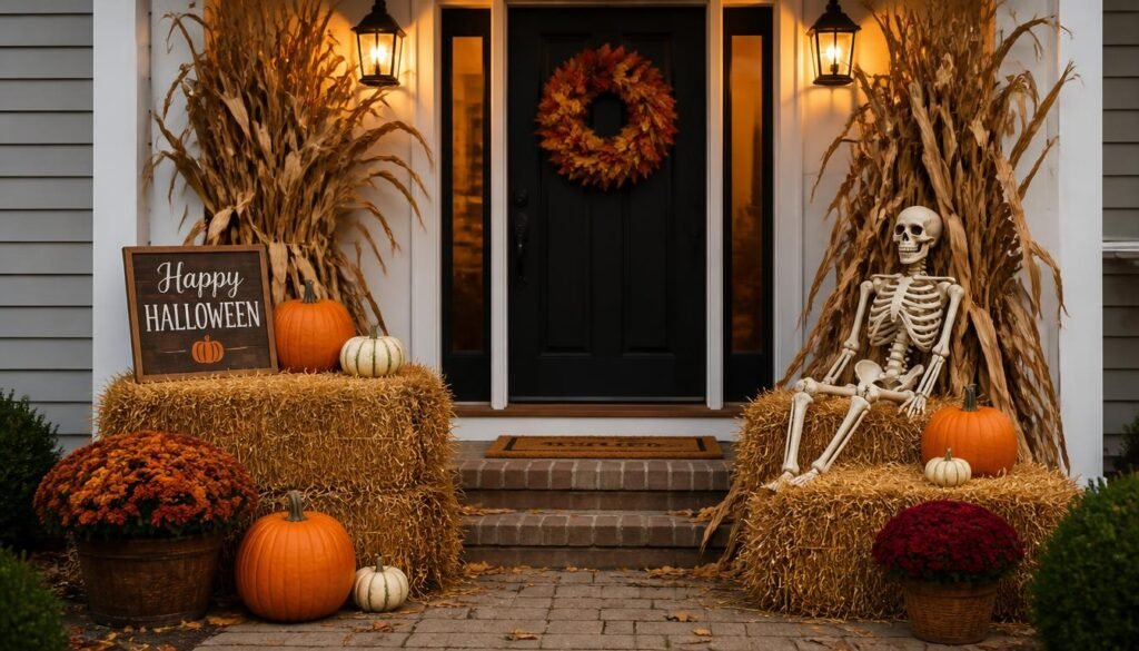 Hay bale and cornstalk entryway